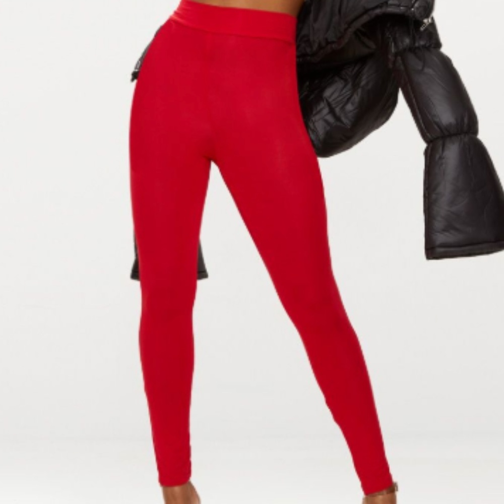 Red High Waisted Jersey Leggings